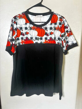 Southern Stitch Pumpkin Checkered Short Sleeve Tee XL NWOT